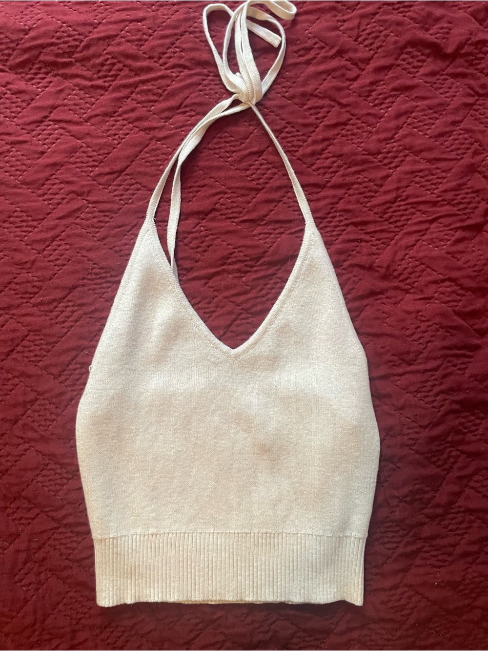 Simons Twik Cream Halter Knit Top